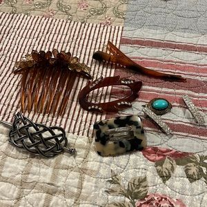 Lot vintage hair comb stick barrette France unmarked